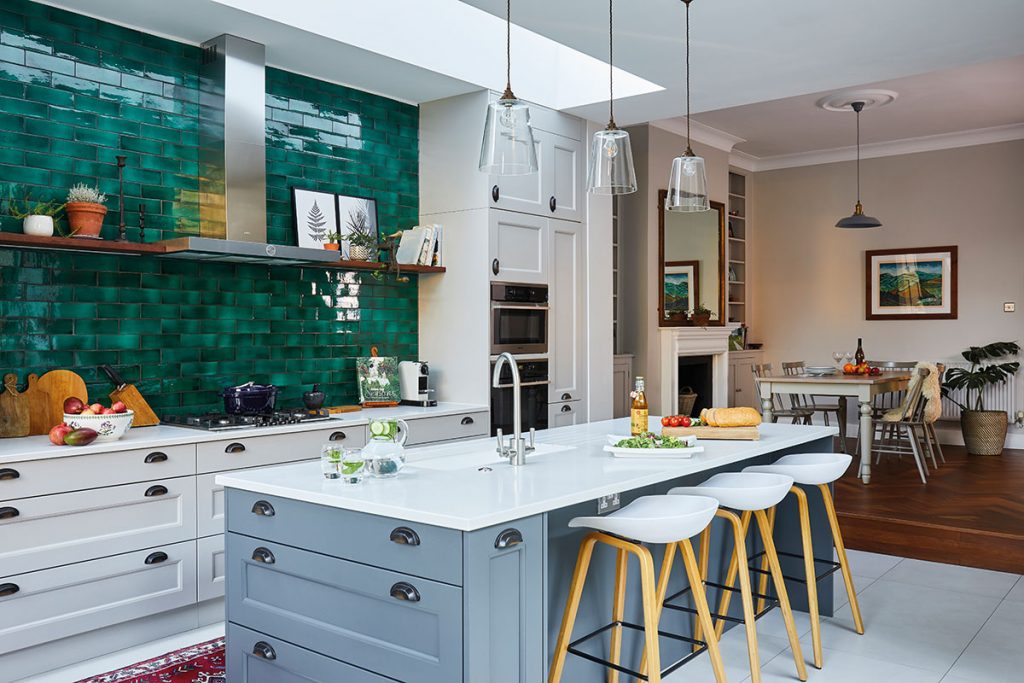 kitchen that draws attention to the skylight