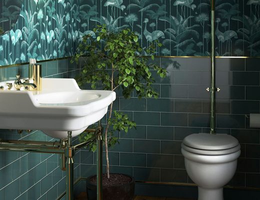 Blue-green cloakroom with more traditional sanitaryware