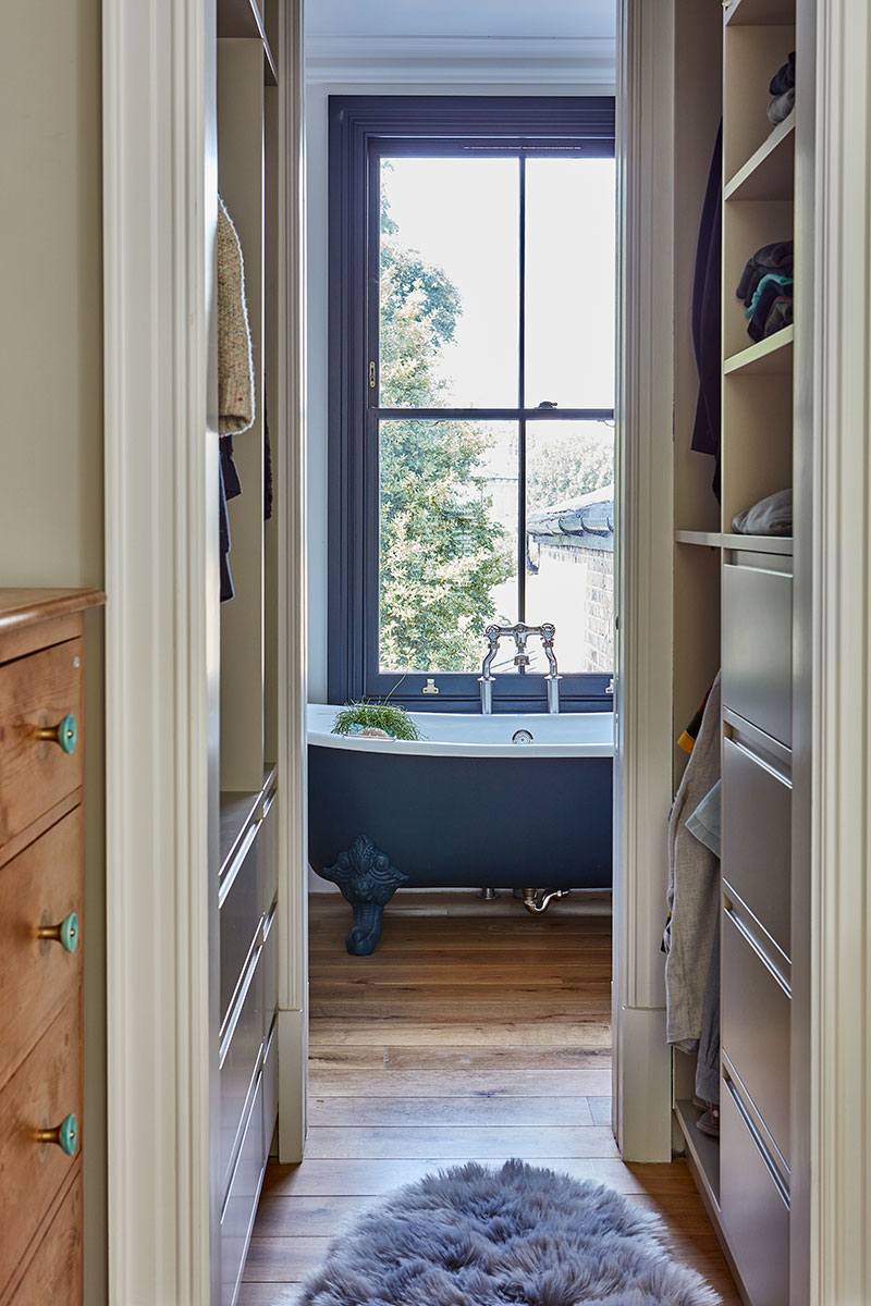 a bath in the bedroom