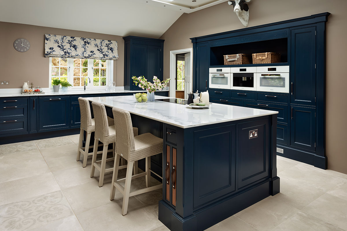 Large extension with traditional blue kitchen