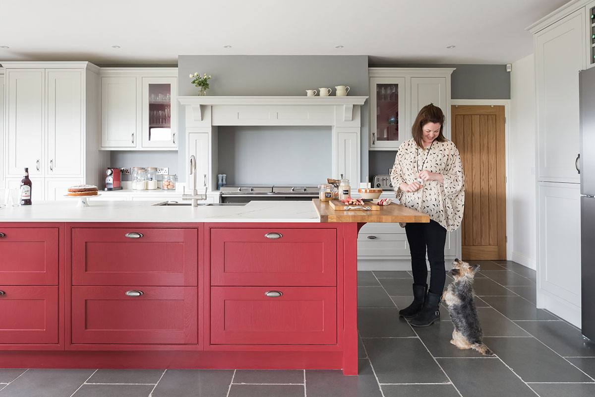 red kitchen island