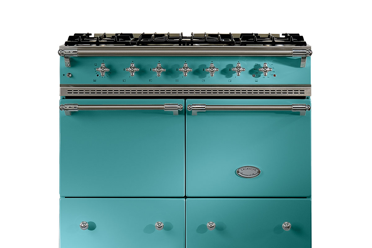 teal range cooker from Lacanche with gas hob
