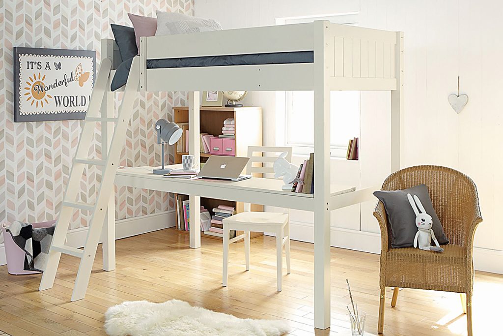 children's bedrooms with tall bed with ladder