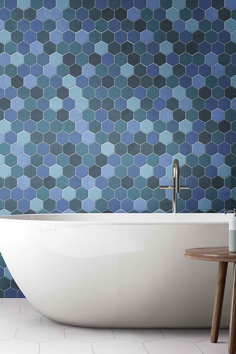 Blue hexagon mosaic wall tiles