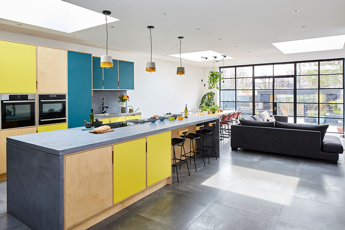 The kitchen extension in this colourful house 
