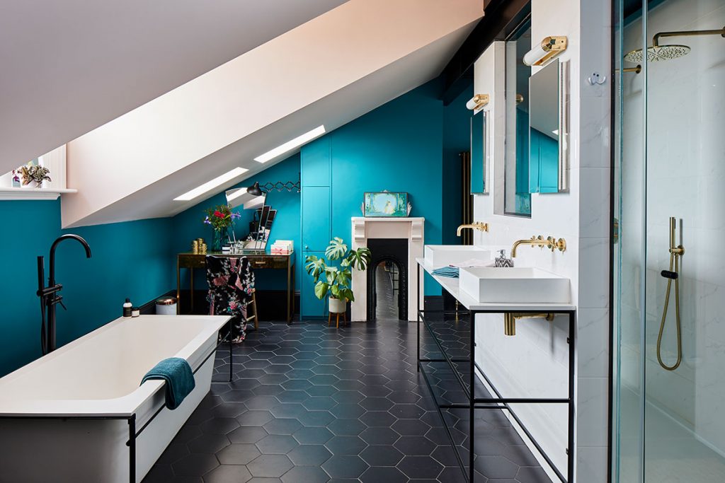 The teal master suite 