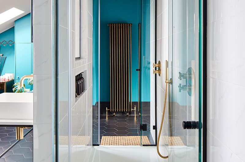 The double ensuite in this colourful house