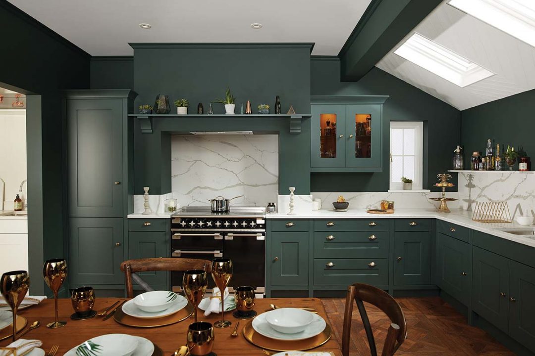 kitchen with dark green wall