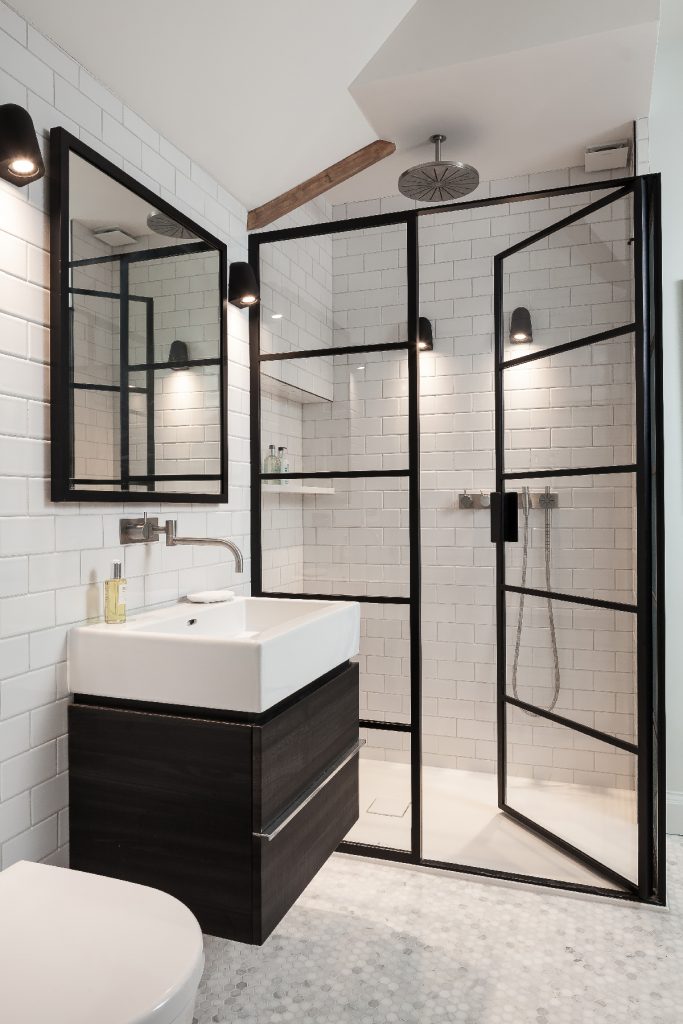 steel-framed glazed shower doors