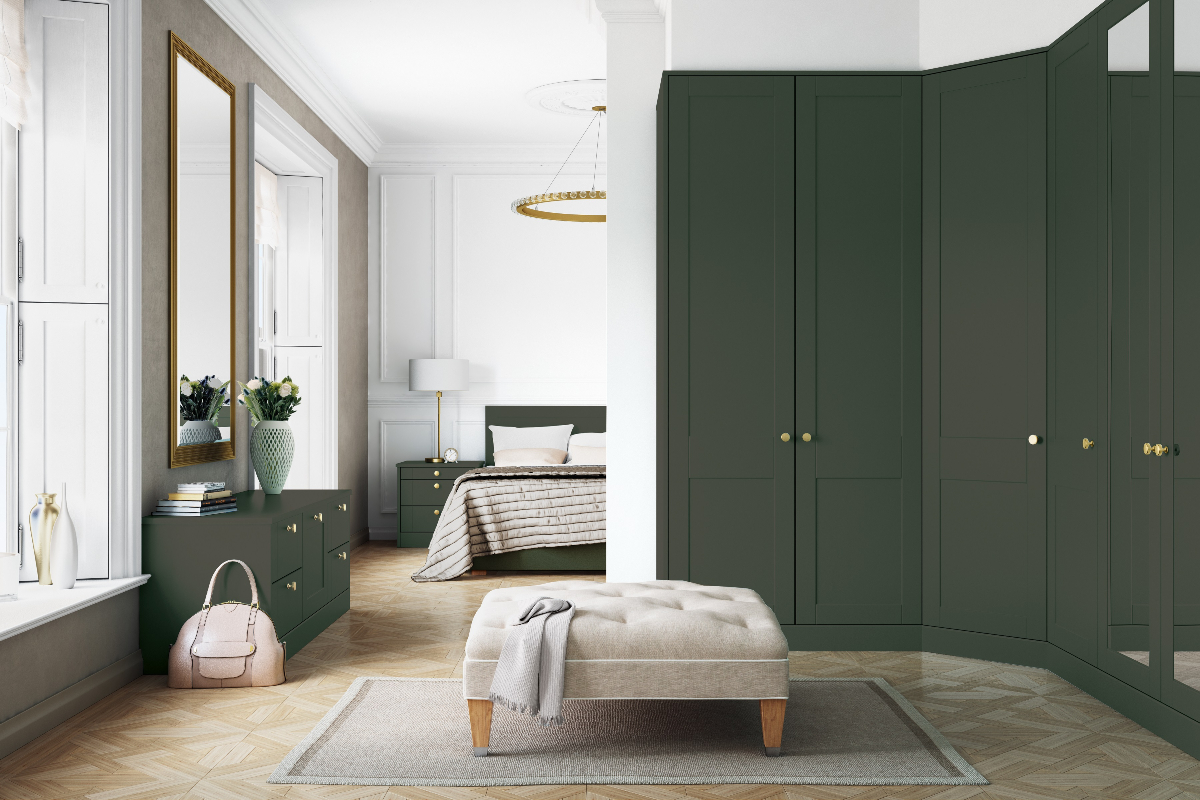 green fitted wardrobes