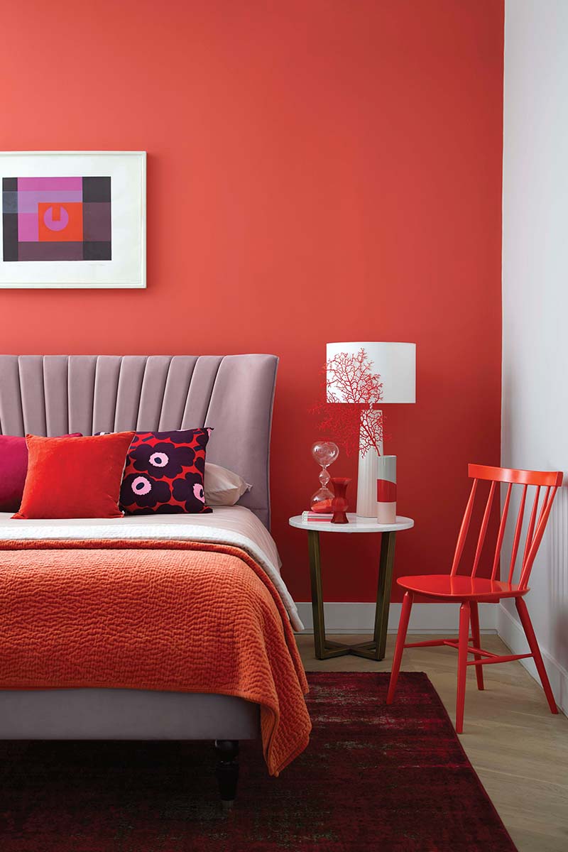 Red wall bedroom