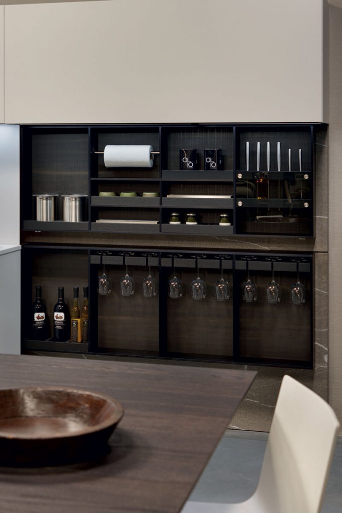 Kitchen storage behind pocket doors