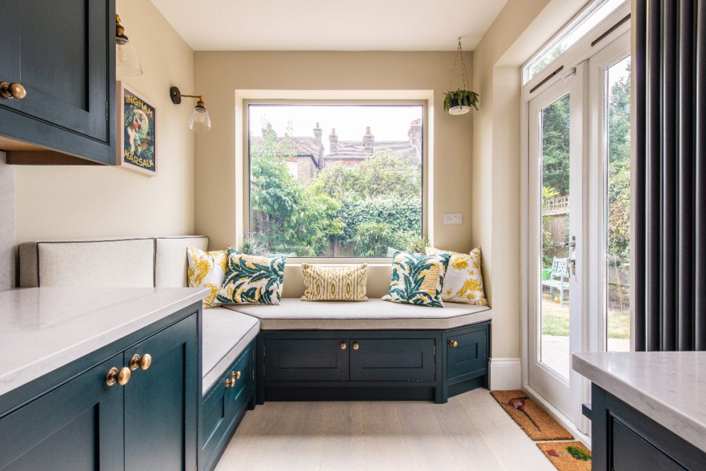 Banquette with deals storage drawers