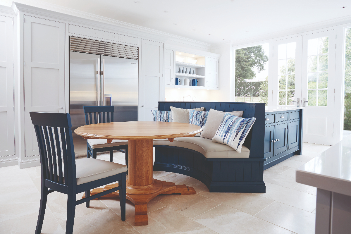 kitchen island with banquette attached