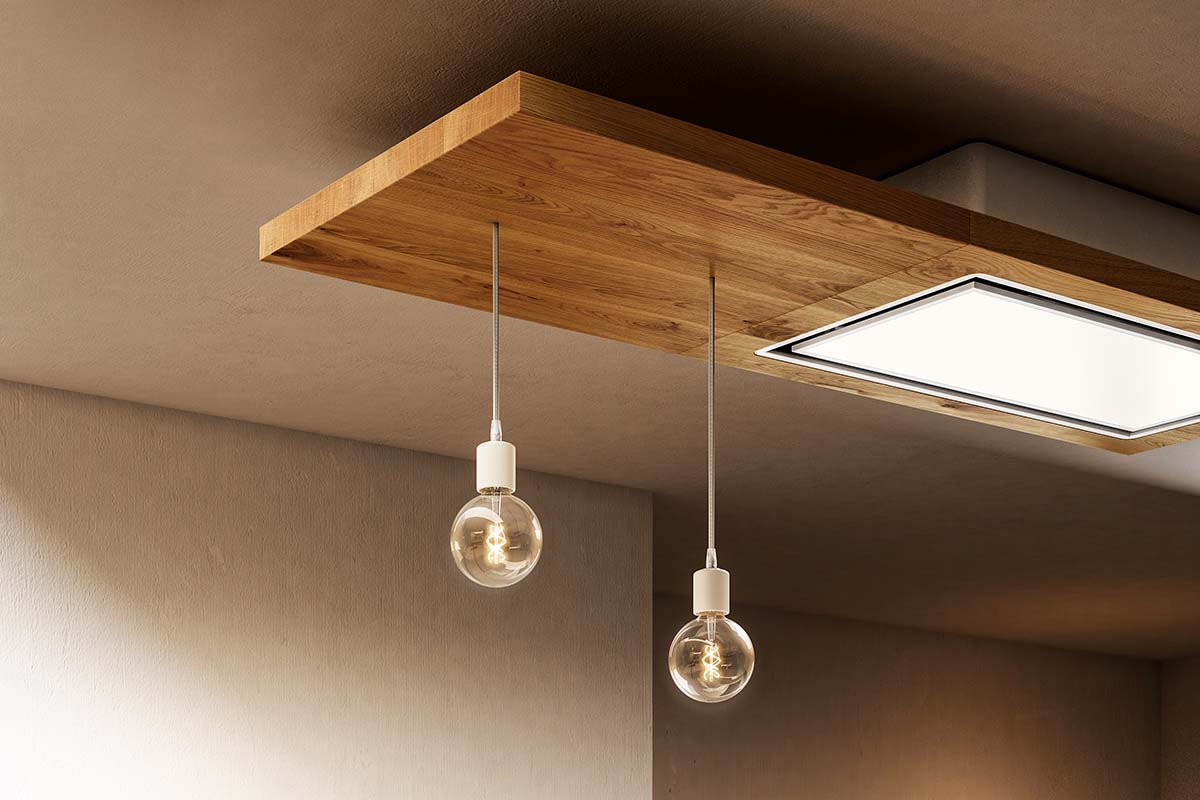 an Elica Lullaby wooden ceiling hood