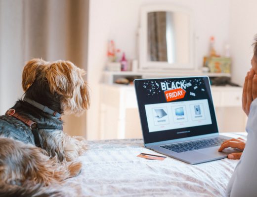 a dog and a woman on a laptop wondering how to get the best Black Friday deals