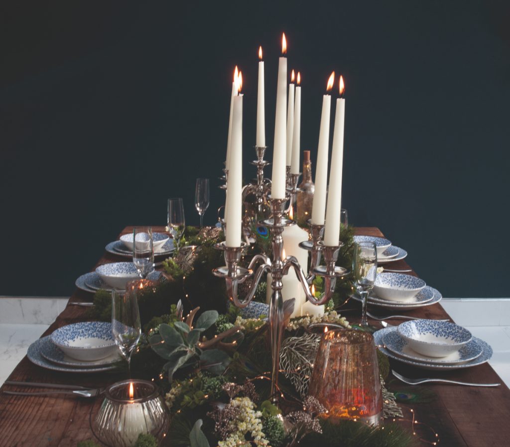 Dark blue scheme for Christmas tablescaping 