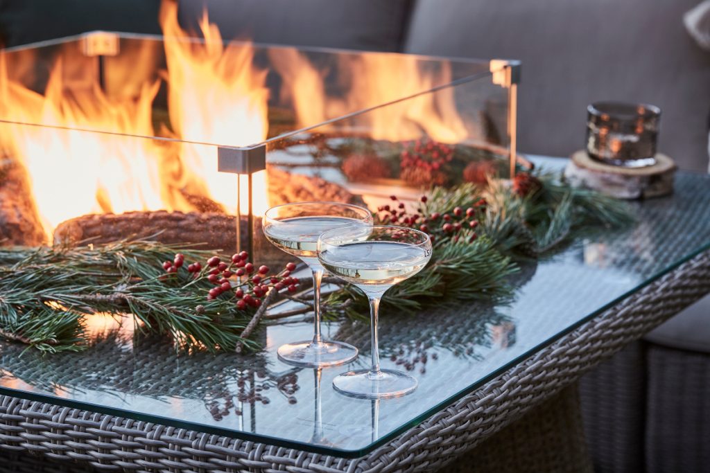 Halo fire pit for outdoor Christmas tablescaping ideas