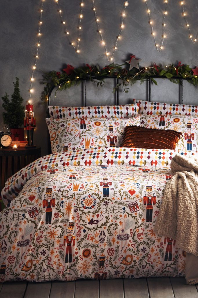 Very festive bedroom set with nutcrackers