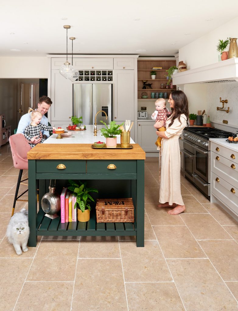 Pink and green kitchen