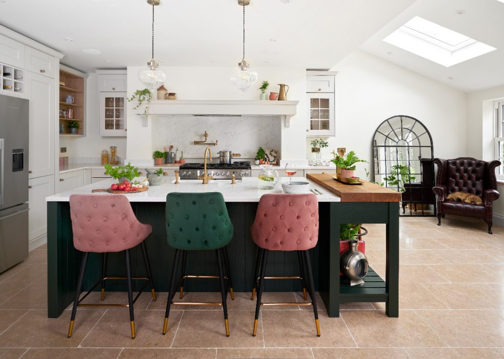 Pink and green kitchen