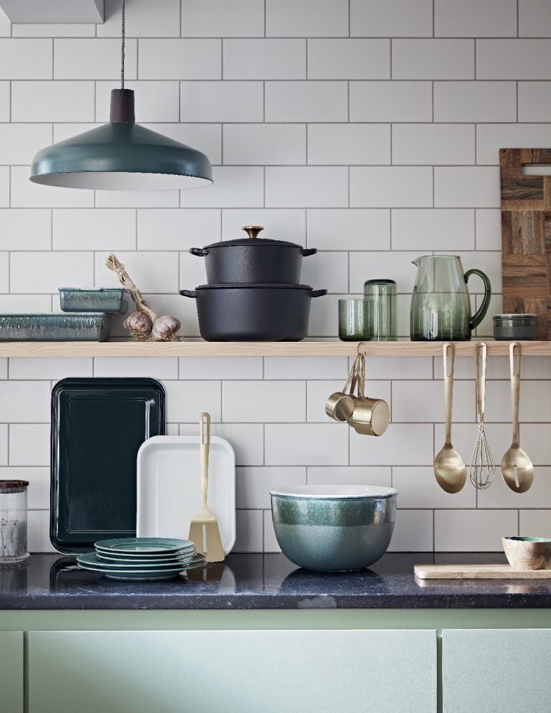 brass and glass kitchenware