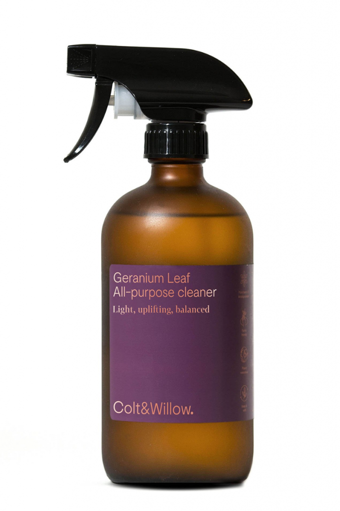 a bottle of Geranium leaf sustainable cleaning spray