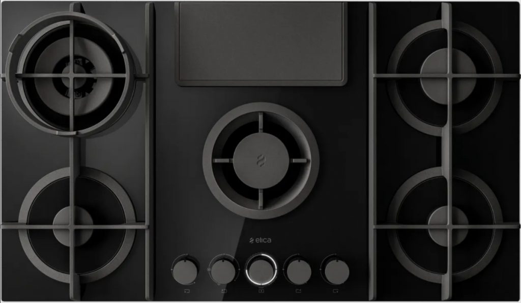 Elica gas hobs in black with five black pan supports