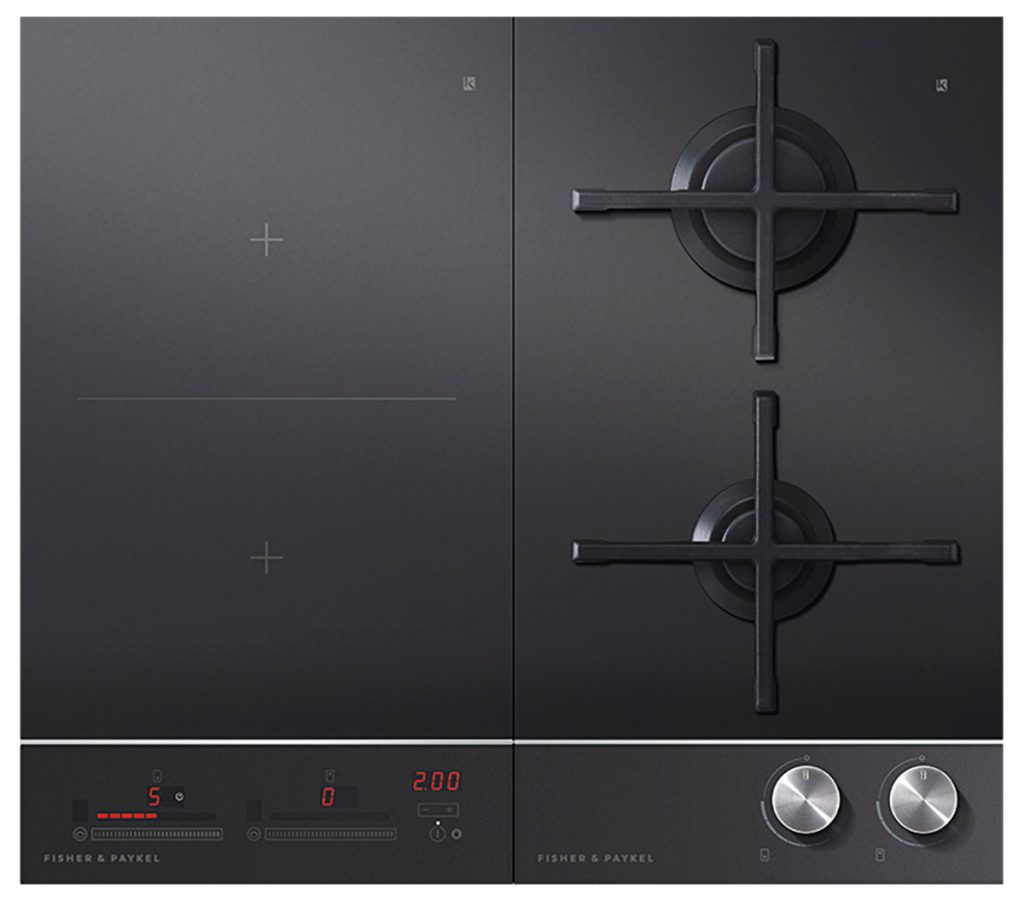 Fisher & Paykel gas hobs with a red LCD display and a black burner