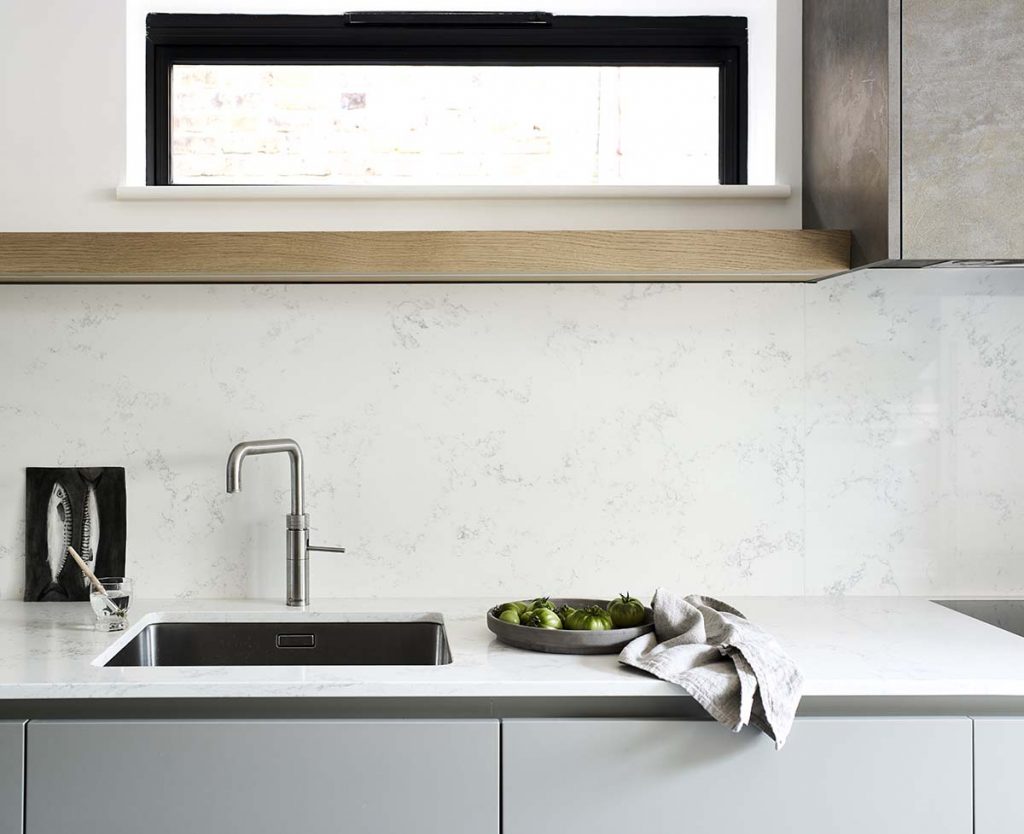 A window above the sink adds interest as well as light.