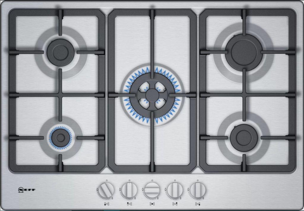 silver gas hobs from NEFF with cast-iron pan supports