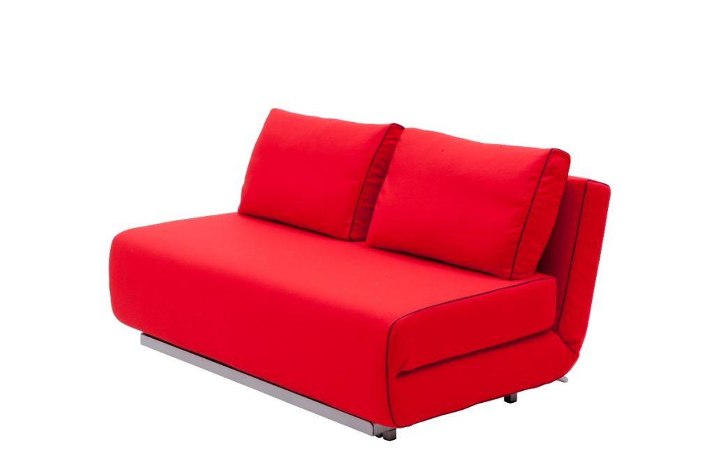 the Nest SoftlineCity design in red with two red cushions