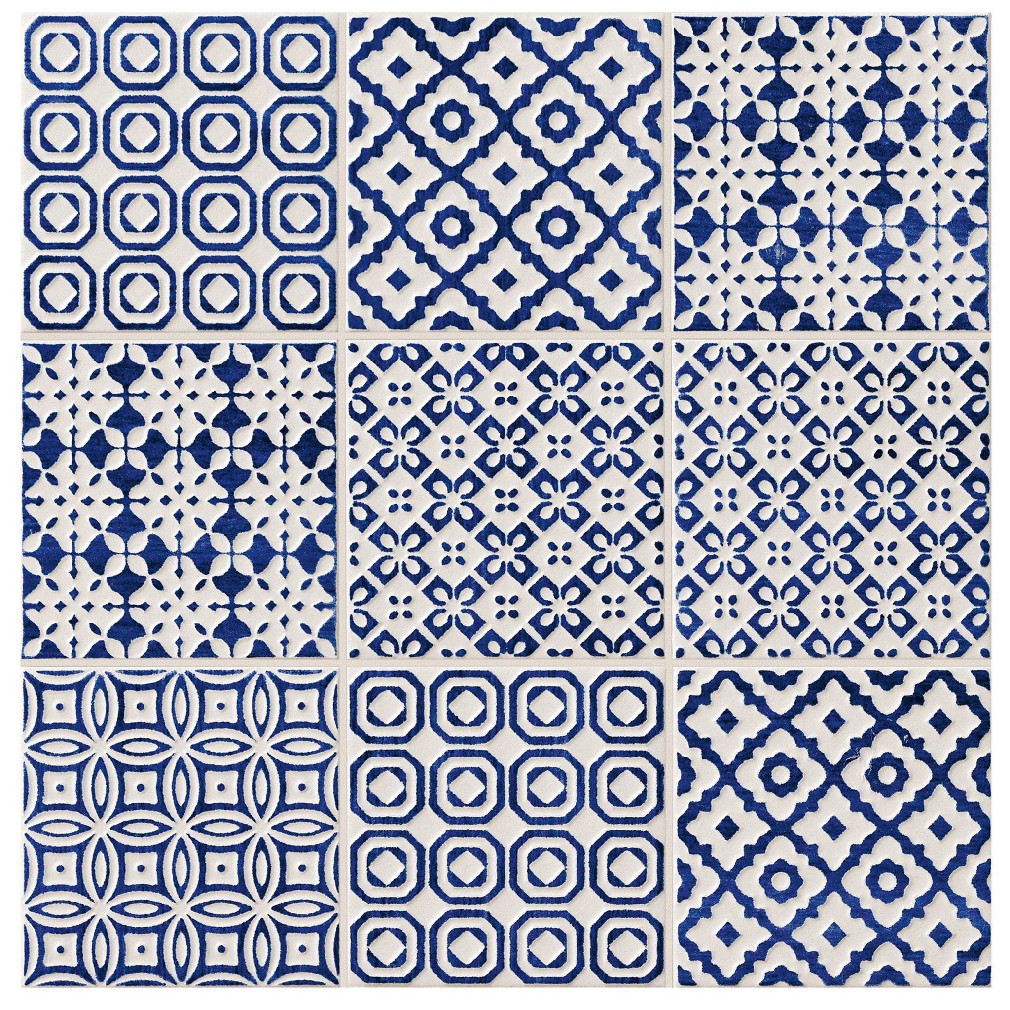 Blue and white patterned tiles for sunny kitchens and bathrooms