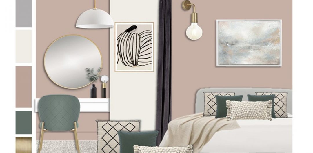 a design for a neutral modern bedroom created by virtual design services