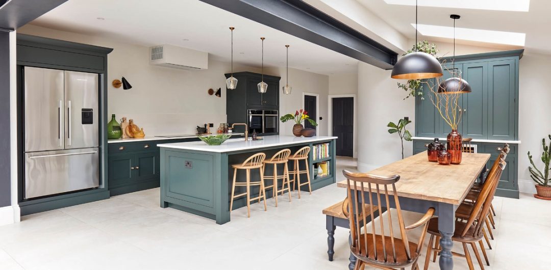 open kitchen dining room with island