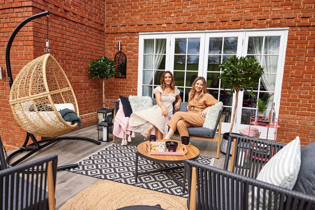 Frankie Bridge and Nicki Bamford-Bowes outdoors