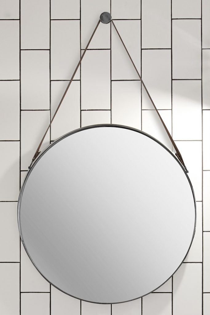 brown framed bathroom mirror