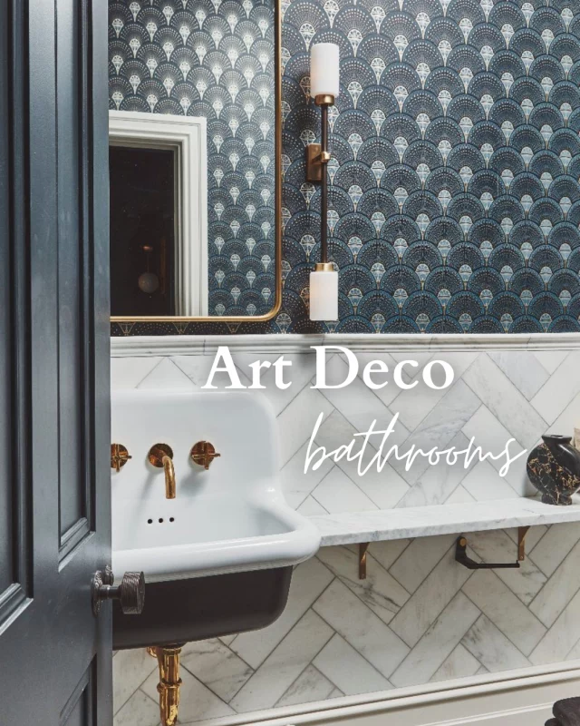 Ready to channel some serious Great Gatsby glamour in your bathroom? 🛁⁠
⁠
Art Deco is all about bold geometry, gleaming metals, and unapologetic luxury - and here’s how you can get the look!⁠
⁠
Save this for your bathroom reno. ✨⁠
⁠
📷:⁠
1. @⁠vawdreyhouse / @82mmphotography⁠
2. @⁠cphartbathrooms⁠
3. @⁠bobbibeckofficial⁠
4. @divinesavages / @lucindakdesign / @mariell.lindhansen⁠
5. @⁠waterworks⁠
6. @⁠roperrhodes⁠
7. @calypso.bathrooms