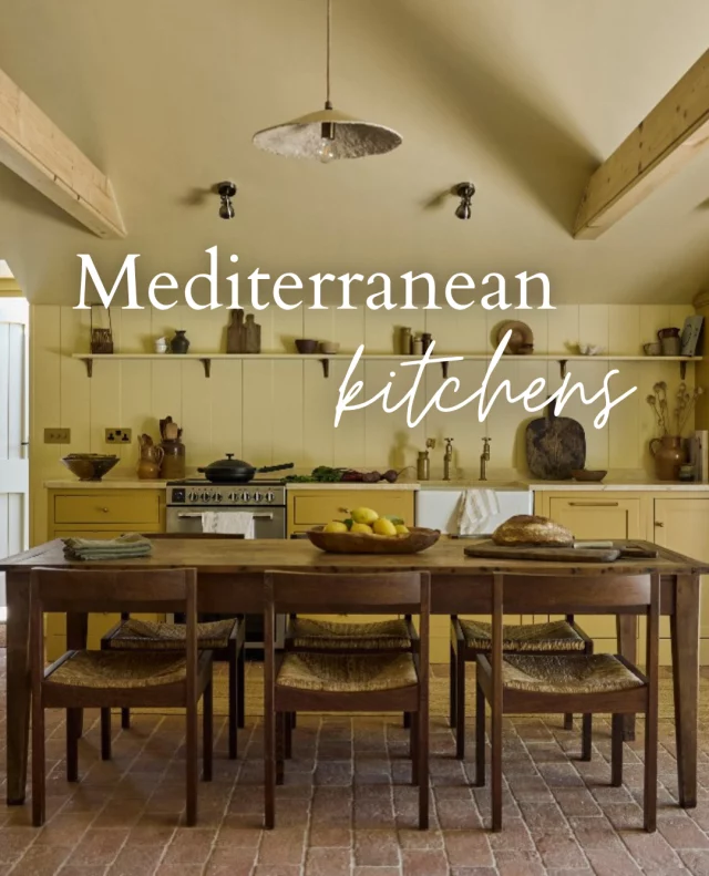 Do you believe a kitchen can transport you abroad? With the right elements, textures and tones, it absolutely can. 🪴☀️⁠
⁠
Recreate the charming aesthetic of a Mediterranean kitchen with:⁠
1. Shaker cabinetry in warm, earthy tones⁠
2. Natural materials like terracotta, clay plaster and raw wood⁠
3. A farmhouse sink with a tap that will develop a beautiful patina⁠
4. A chunky wooden table as the heart of the space⁠
5. Vintage pieces, open shelving and pots filled with herbs⁠
⁠
Tap the link in our bio for more inspiration. 🔗⁠
⁠
📷:⁠
1. @designandthat / @dearsafia⁠
2. @neptunehomeofficial / @atlanta.trevonebay⁠
3. @mcclark_bespoke_kitchens / @studiowerc / @rachaelsmithphotographyltd 
4. @devolkitchens⁠
5. @capietra / @vaughan_d_d⁠
6. @quornstoneofficial⁠
7. @the_home_reform / @jfrench_photo / @mishytaylor_stylist⁠
8. @laurastephensid / @boz_gagovski
